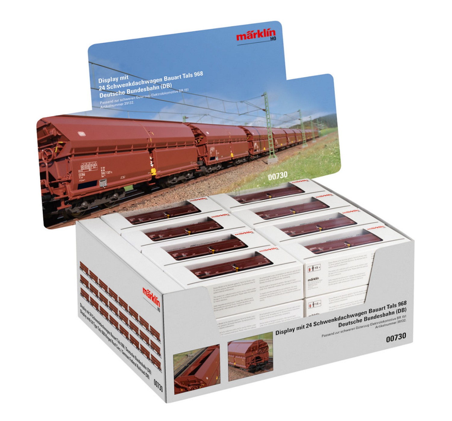 Märklin 00730 H0 Schwenkdachwagen Tals 968, DB 24er-Set (Display)