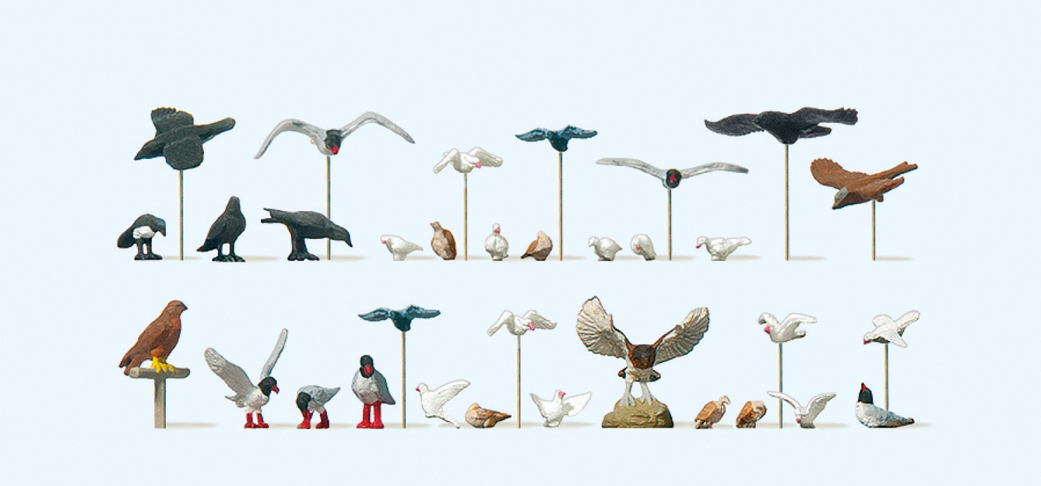 Preiser 10169 H0 Tauben, Möwen, Krähen, Raubvögel 