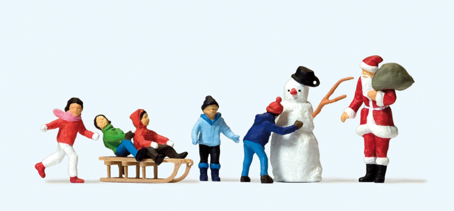 Preiser 10626 H0 Weihnachtsmann, Kinder, Schneemann 