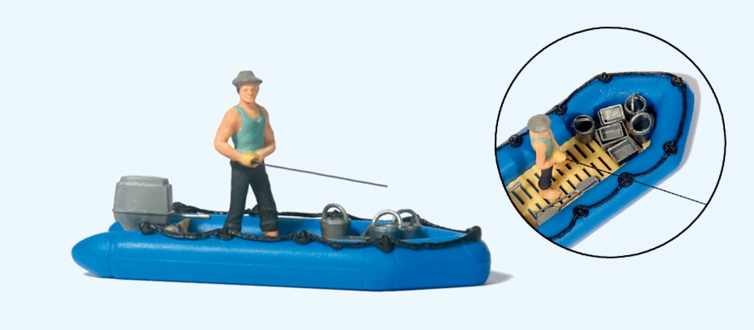 Preiser 10687 H0 Angler im Schlauchboot 
