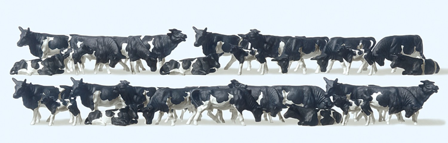 Preiser 14408 H0 Kühe schwarz/weiß, 30 Figuren 