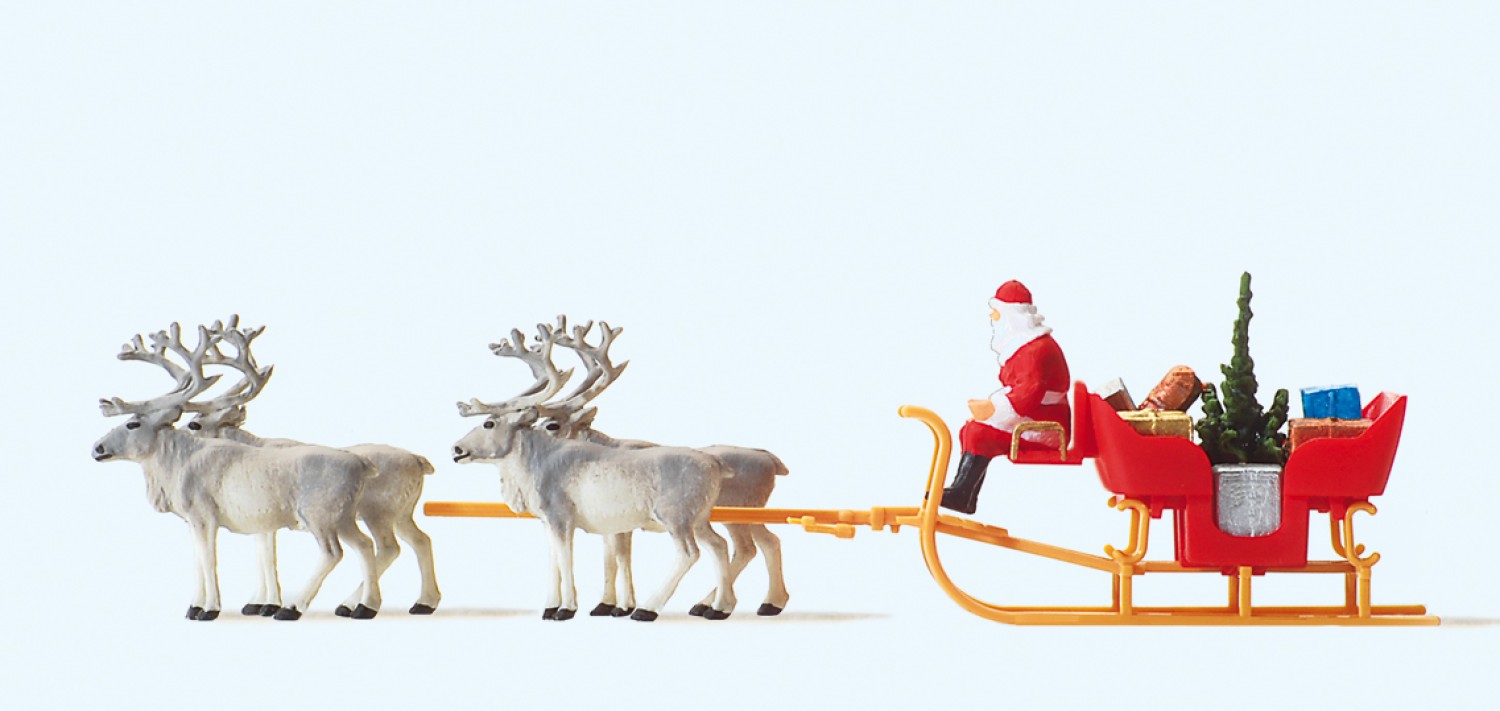 Preiser 30399 H0 Weihnachtsschlitten mit 4 Rentieren 