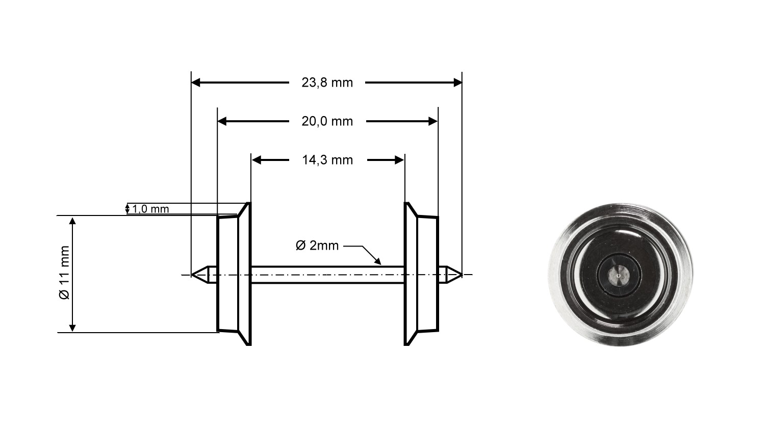 Roco 40182 H0 Radsatz DC, Ø 11 mm, Länge 23,8 mm (2er-Set) 