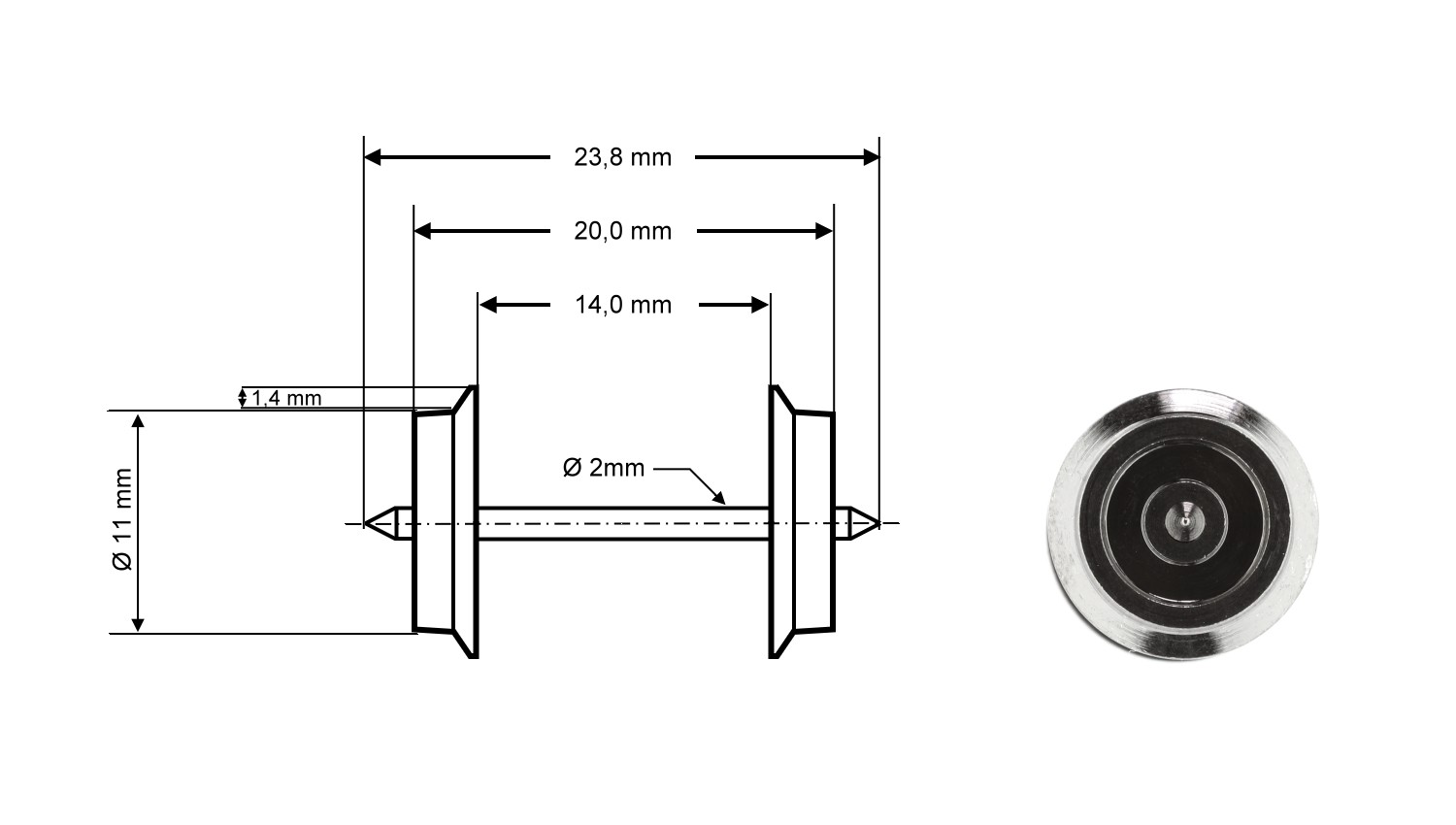 Roco 40183 H0 Radsatz AC, Ø 11 mm, Länge 23,8 mm (2er-Set) 