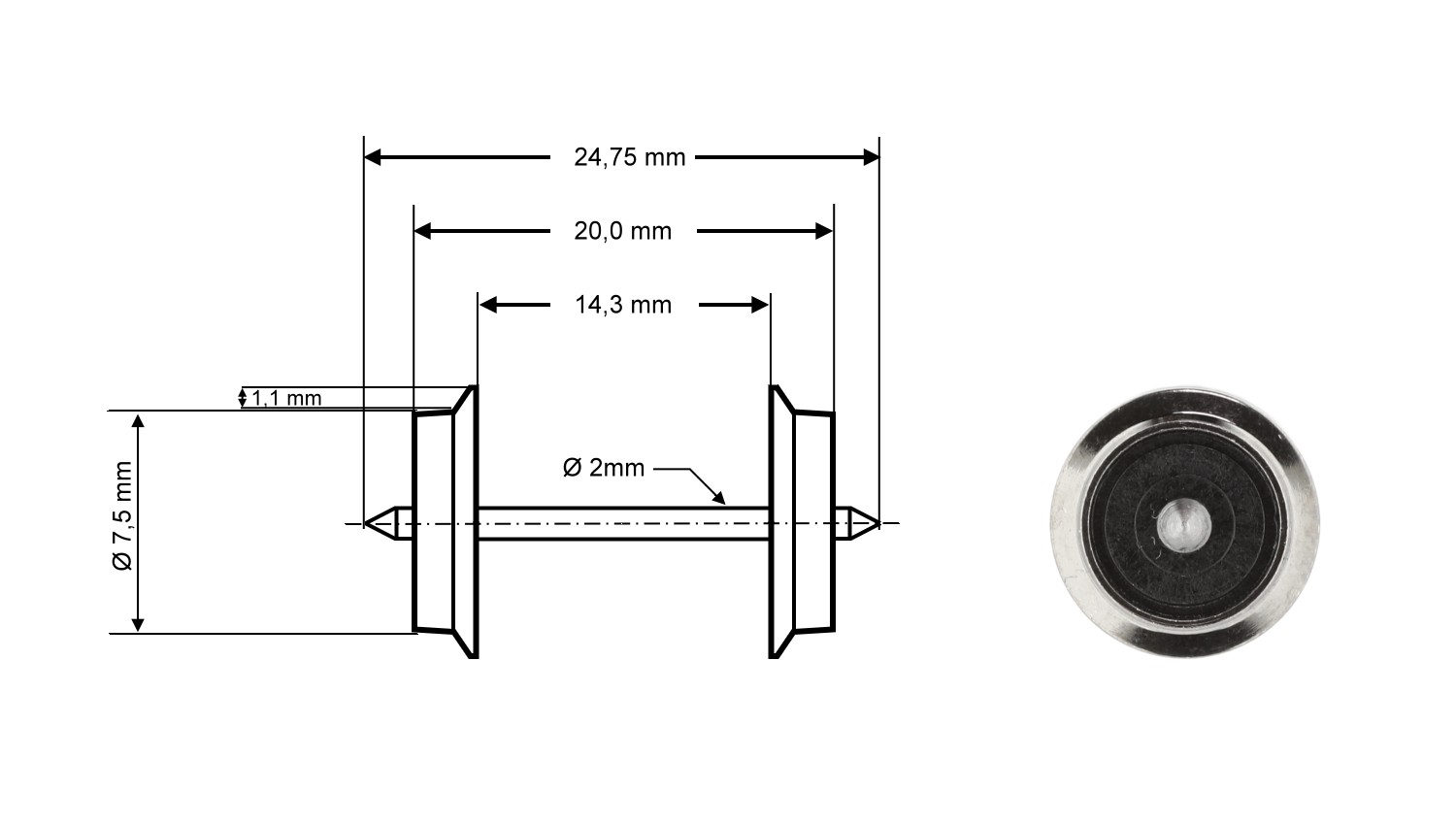 Roco 40189 H0 Radsatz DC, Ø 7,5 mm, 2er-Set 