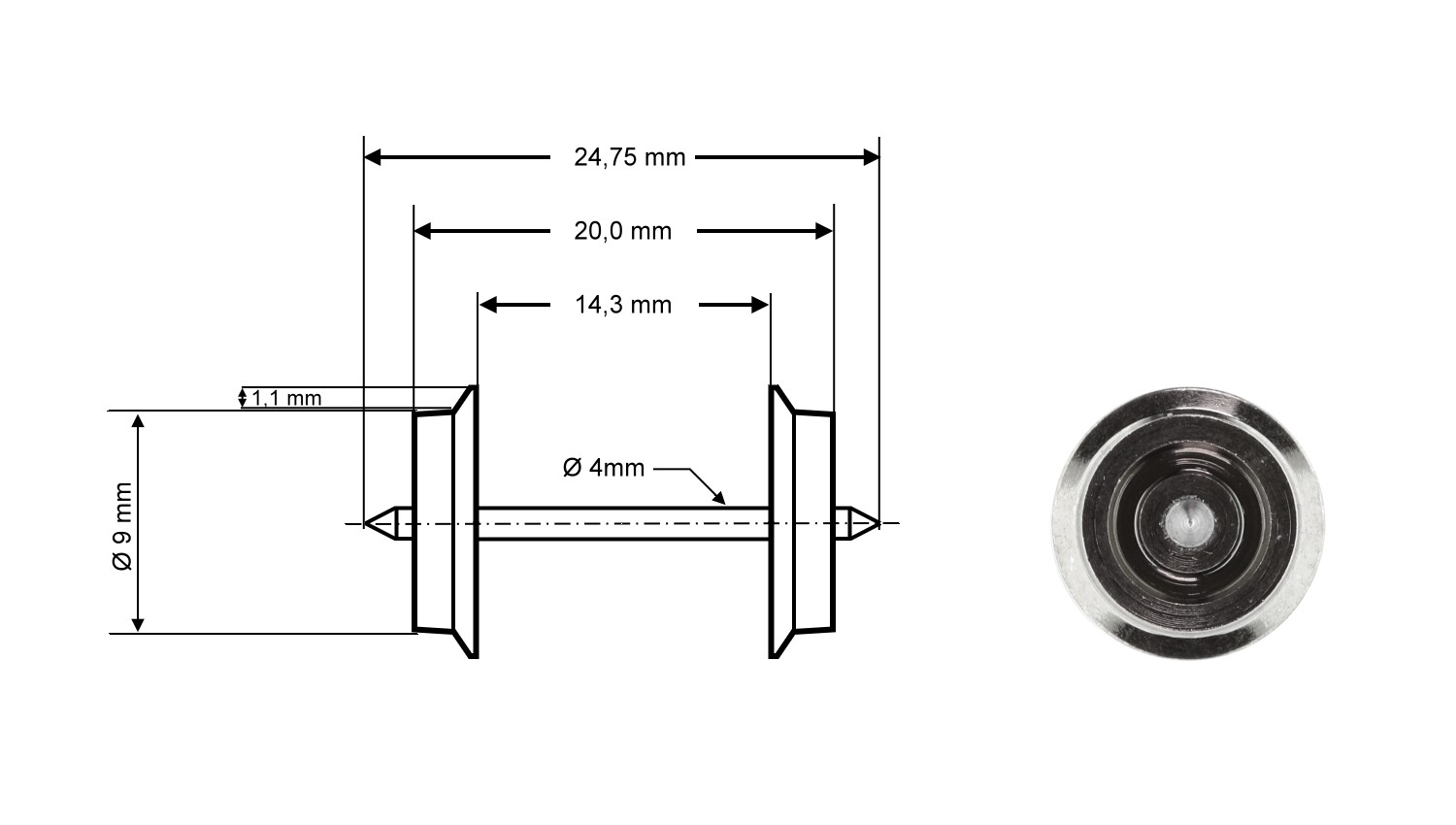 Roco 40191 H0 Radsatz DC, Ø 9 mm, 2er-Set 