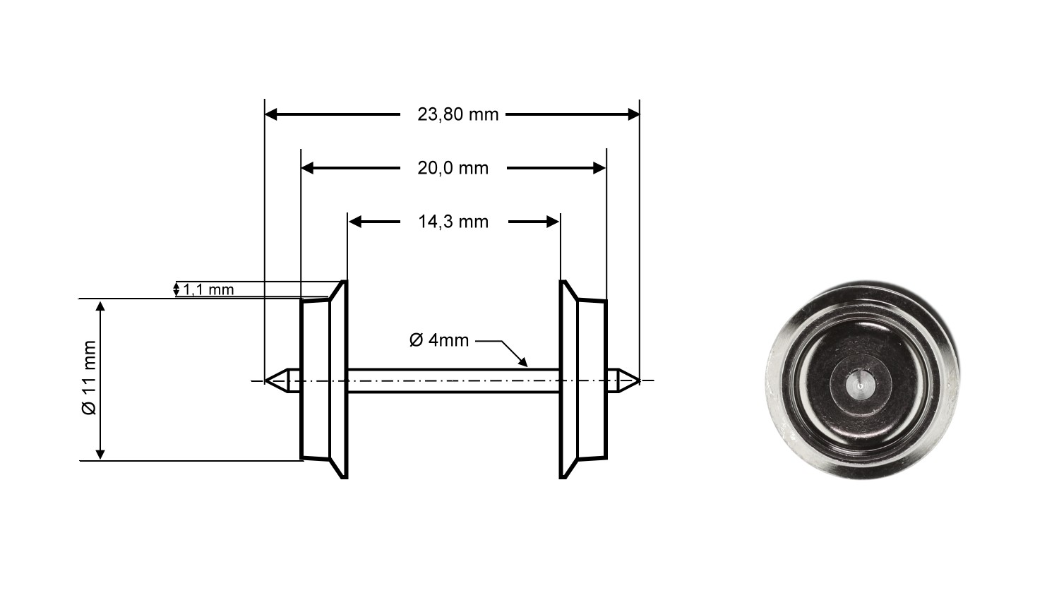 Roco 40193 H0 Radsatz DC, Ø 11 mm, 2er-Set 