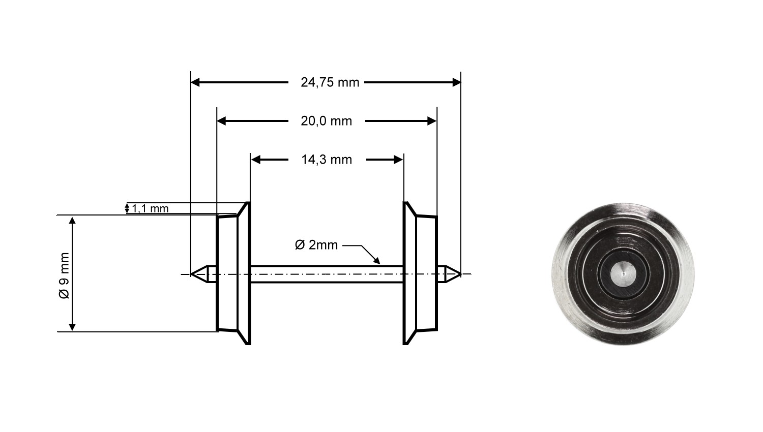 Roco 40194 H0 Radsatz DC, Ø 9 mm, Länge 24,75 mm (2er-Set) 