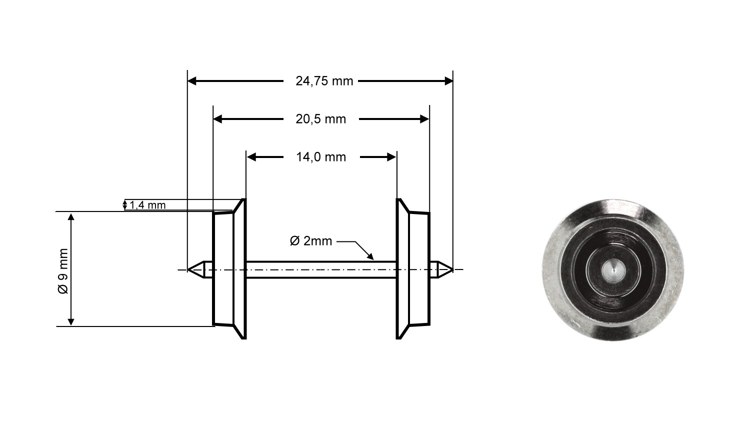 Roco 40195 H0 Radsatz AC, Ø 9 mm, Länge 24,75 mm (2er-Set) 