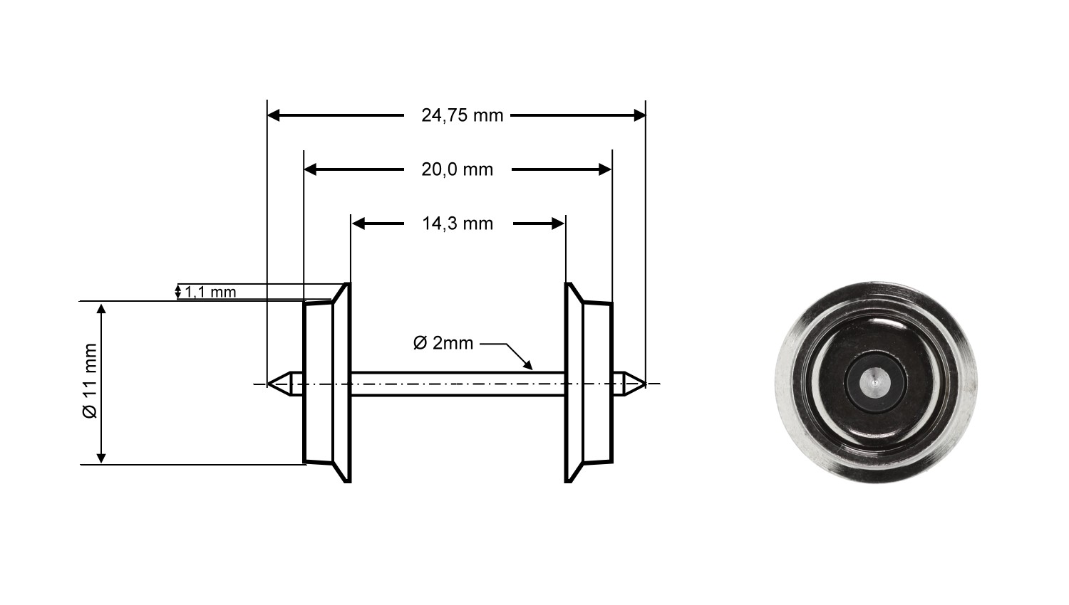 Roco 40199 H0 Radsatz DC, Ø 11 mm, 2er-Set 