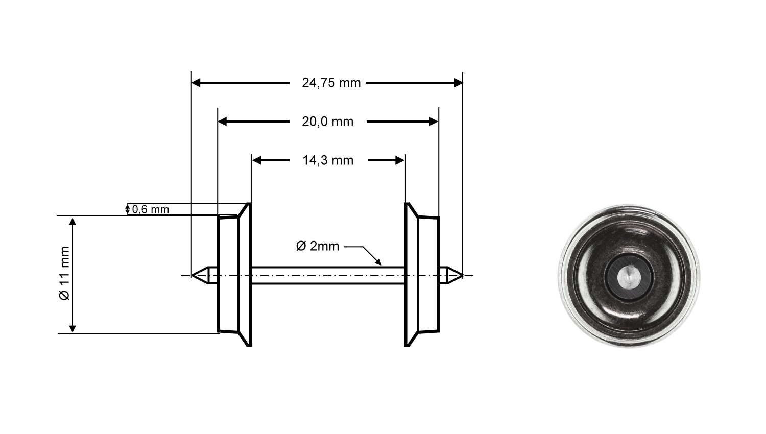 Roco 40264 H0 RP-25 Radsatz DC, Ø 11 mm, 2er-Set 