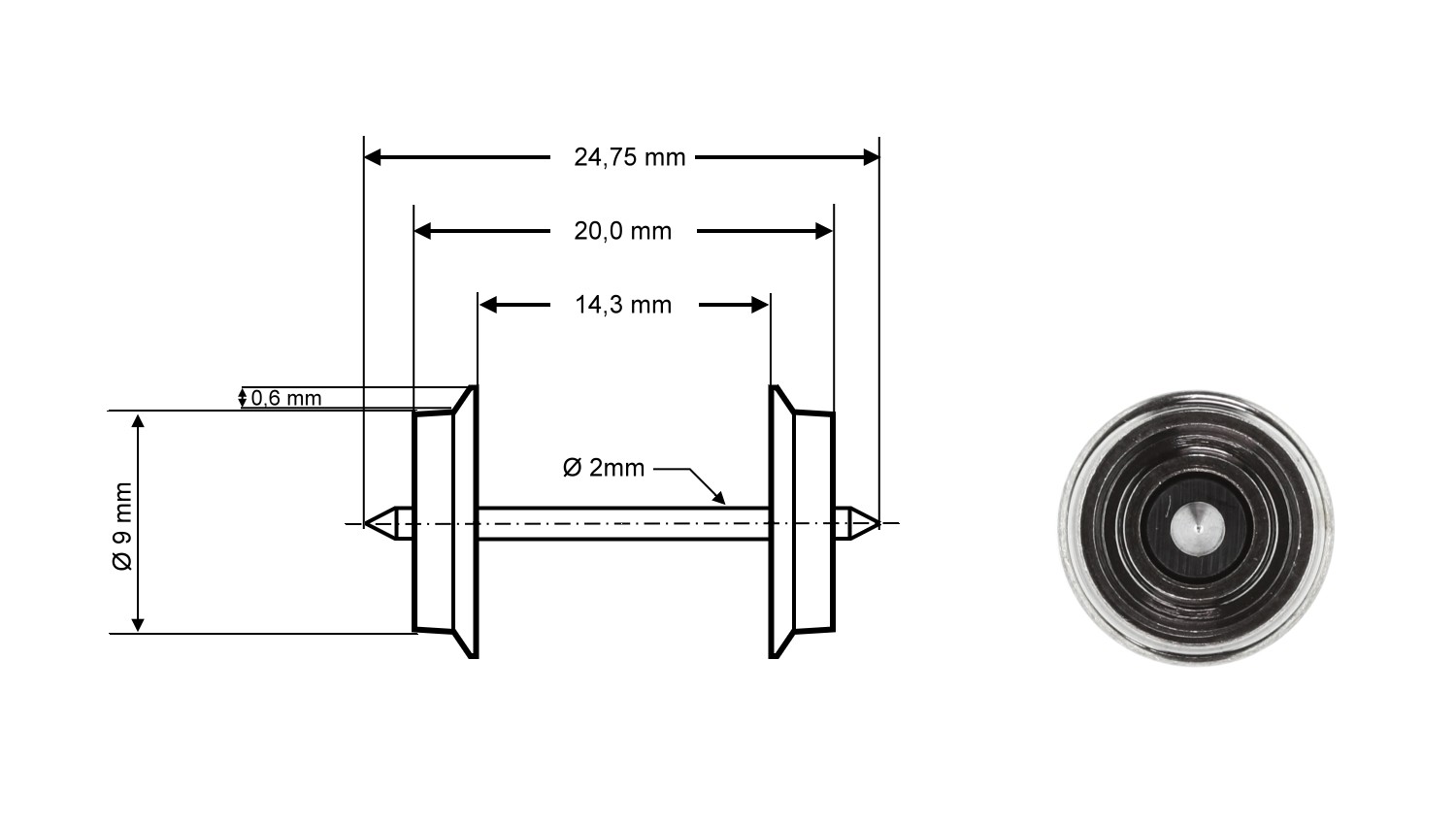 Roco 40266 H0 RP-25 Radsatz DC, Ø 9 mm, 2er-Set 