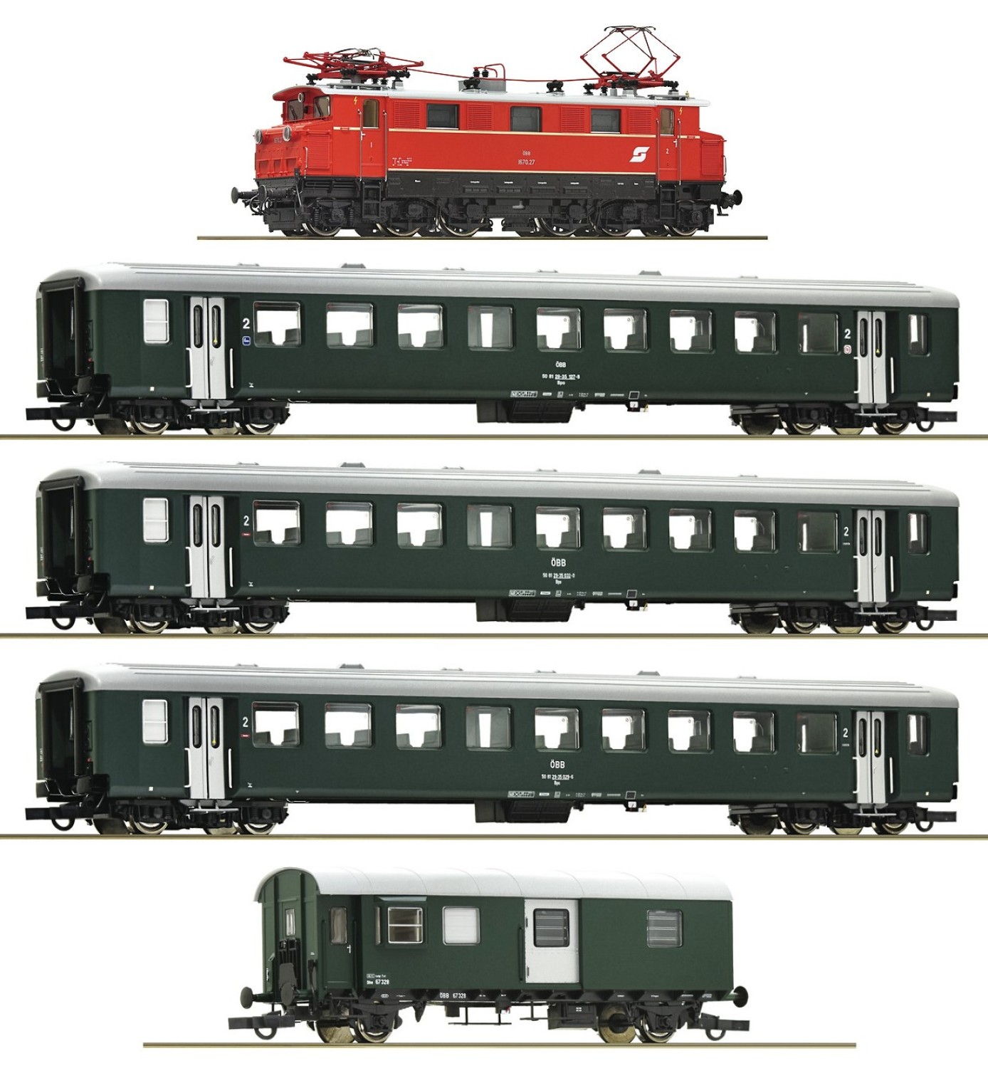 Roco 61493 H0 Zugset E-Lok Rh 1670 mit Personenzug, ÖBB 