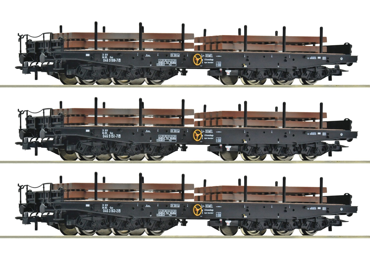 Roco 6600263 H0 Schwerlast-Flachwagen mit Beladung 3er-Set 