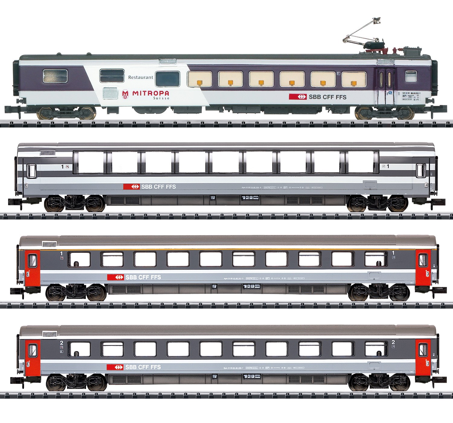 Minitrix 18440 N EuroCity Schnellzugwagen, SBB 4er-Set 