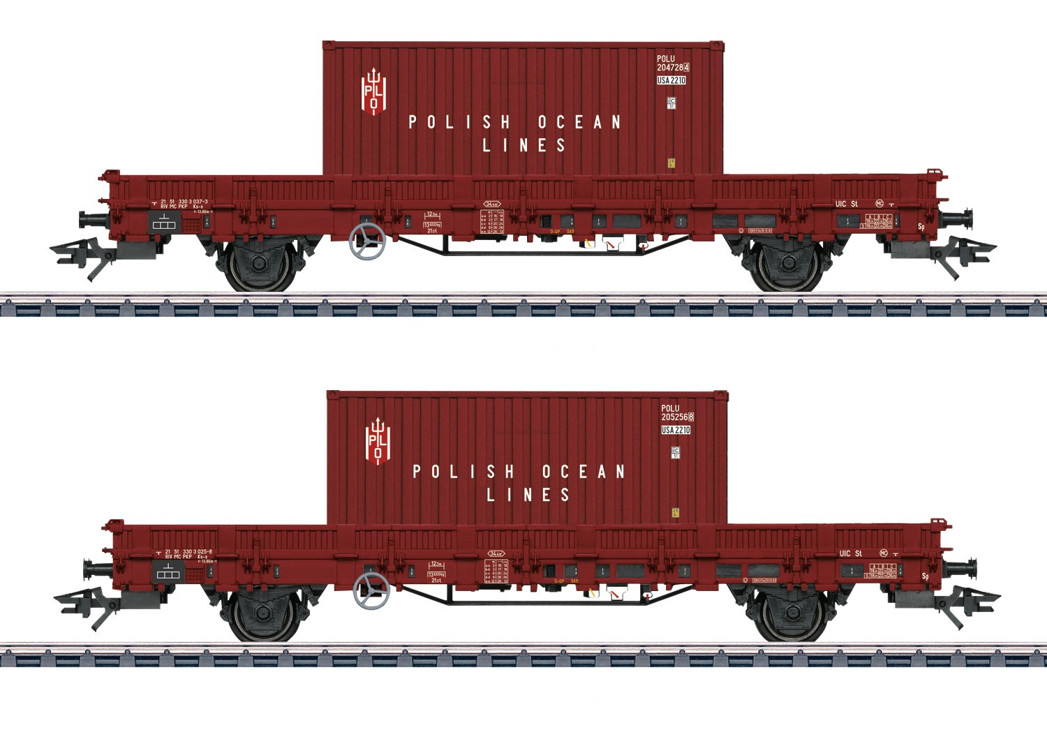 Trix 24555 H0 Niederbordwagen mit Container, PKP 2er-Set 