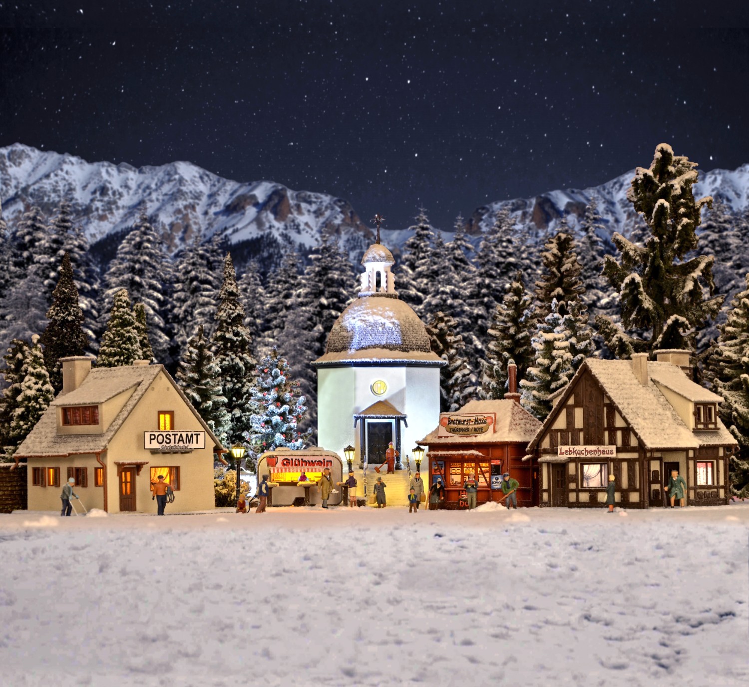 Vollmer 42413 H0 Weihnachtsdorf mit Beleuchtung 
